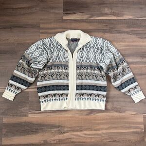 Vintage American Priority Knit Zip Sweater Geometric Southwestern Design XXL